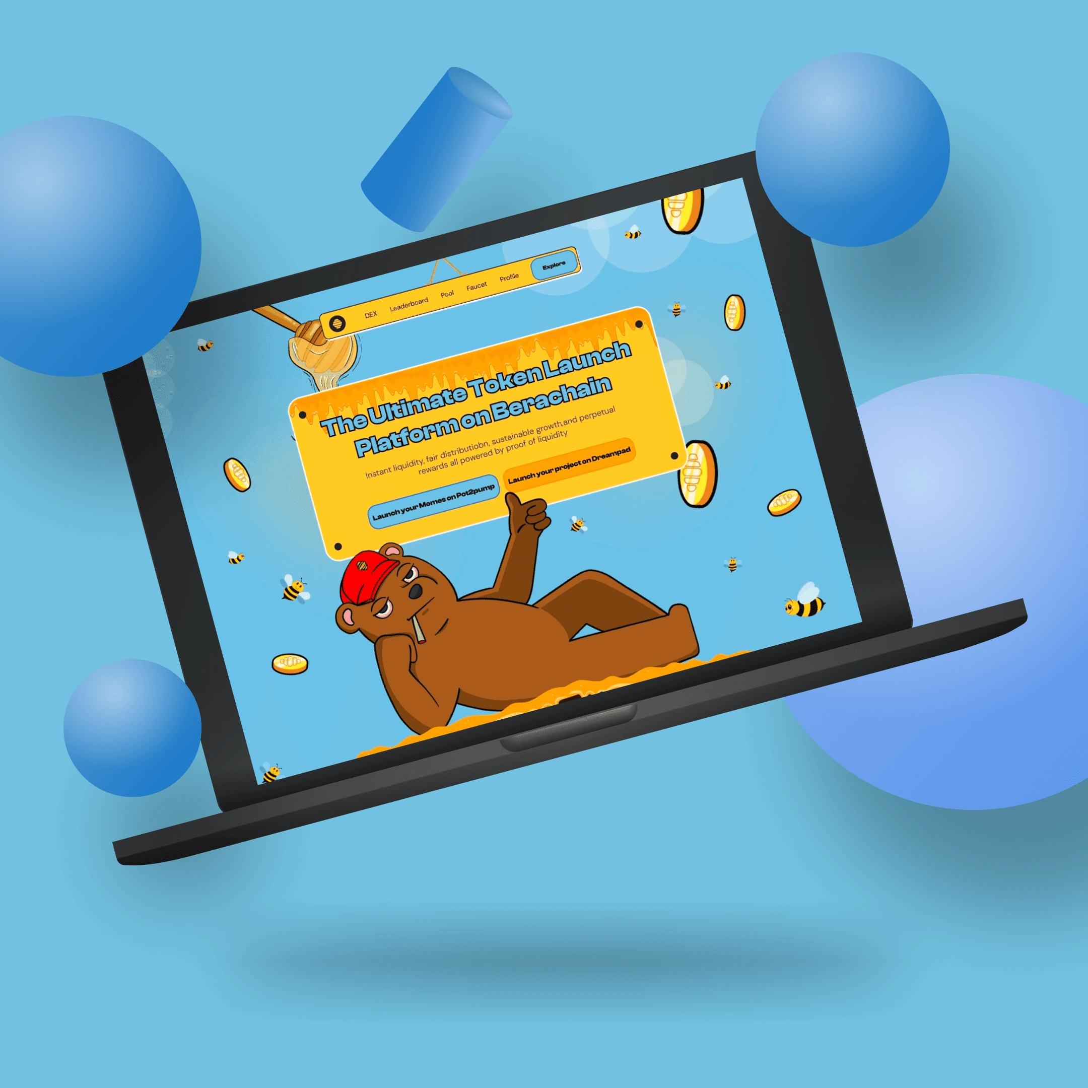 Honeypot's token launch homepage on a laptop