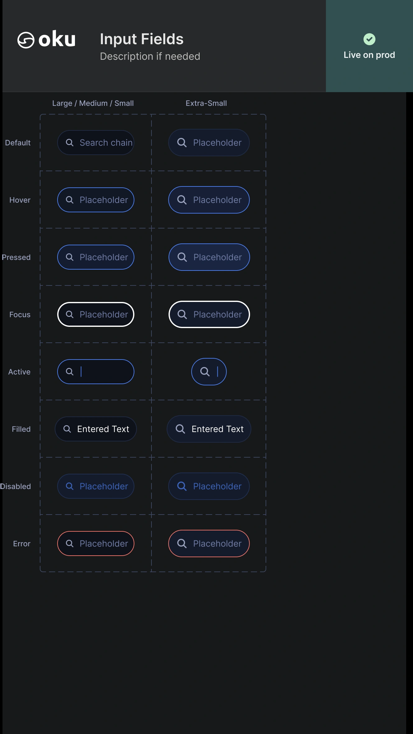 Input field states, from default to error, at every size